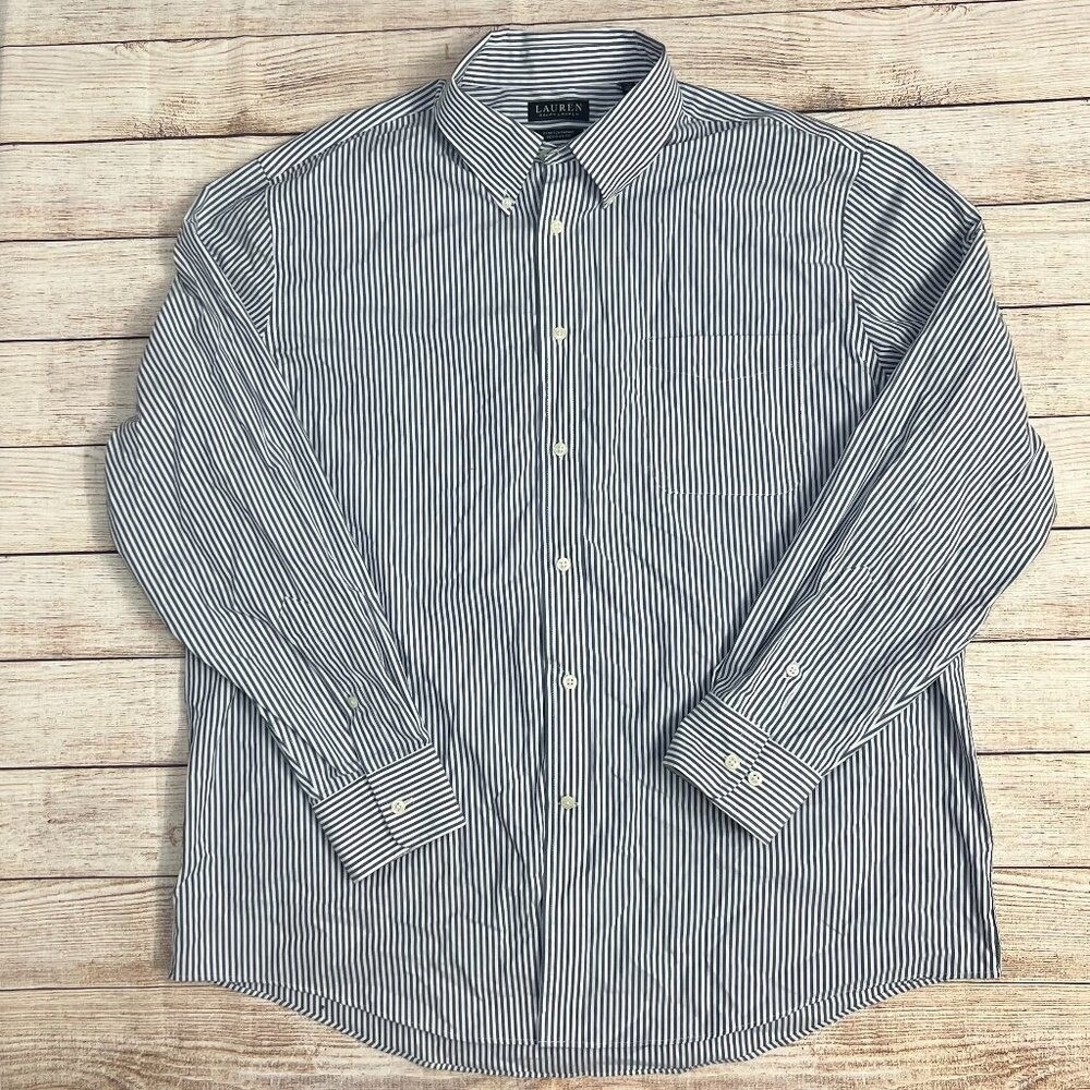 Lauren Ralph Lauren Men's Size XL Regular Fit Striped Black‎ Label Stretch Shirt